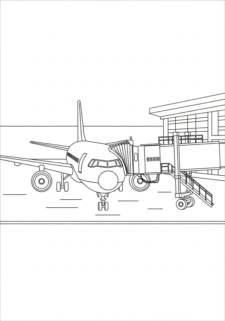 Airplane Coloring Pages 5 Airplane parked at airport terminal coloring page