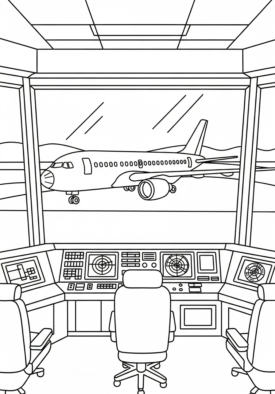 Airplane Coloring Pages 6 Airport control tower and runway coloring page
