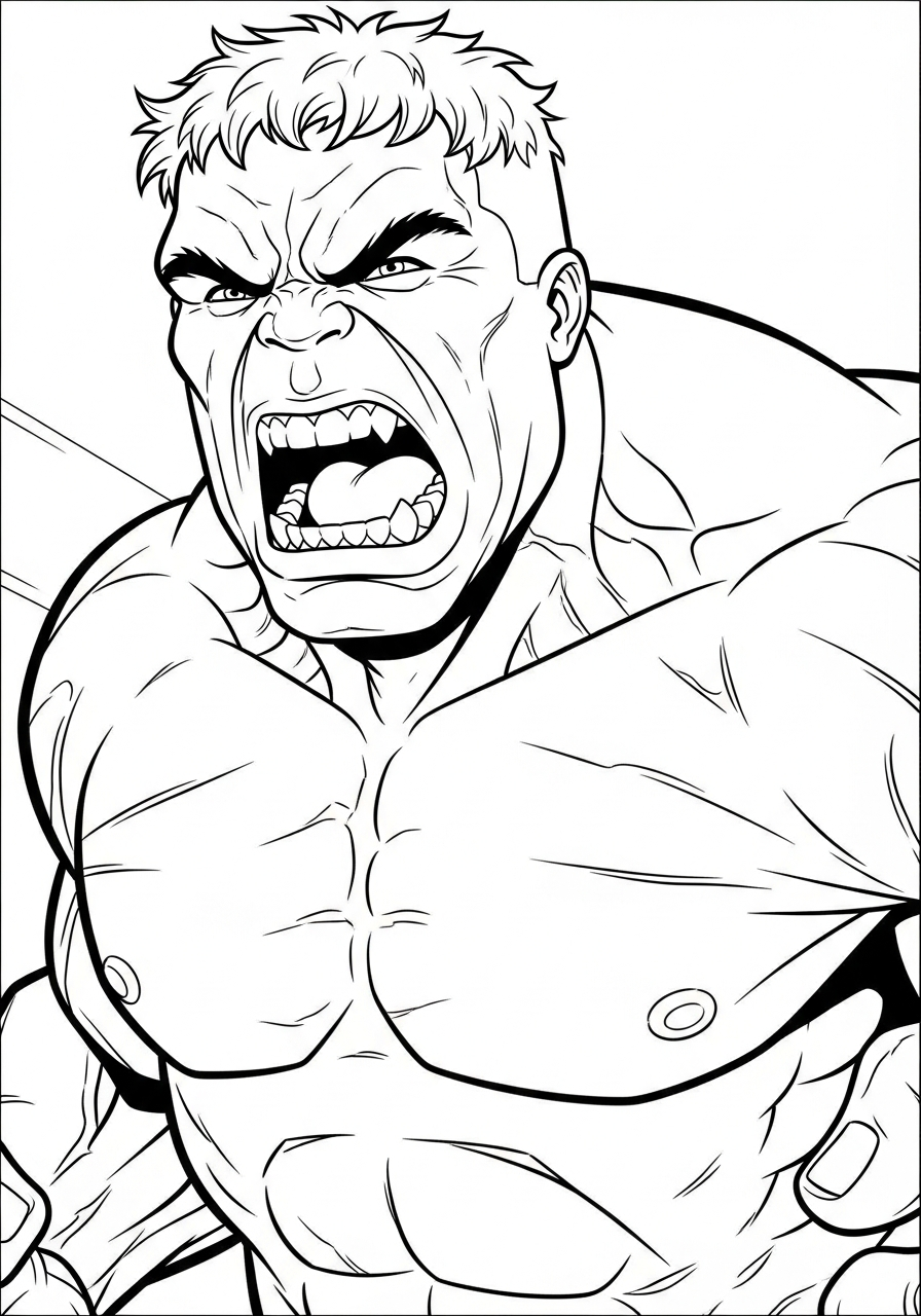 Angry Hulk face close up coloring page