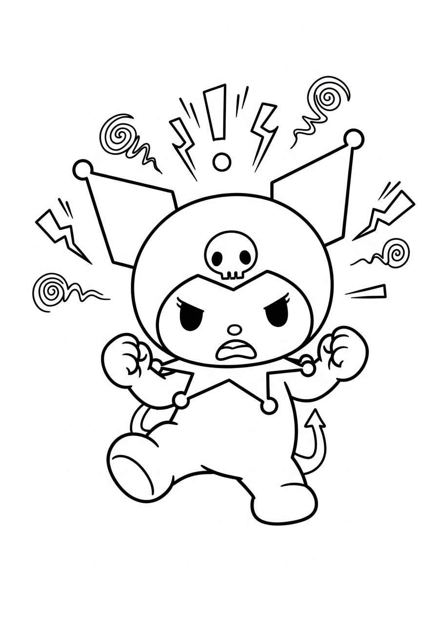 Angry Kuromi throwing a tantrum coloring page