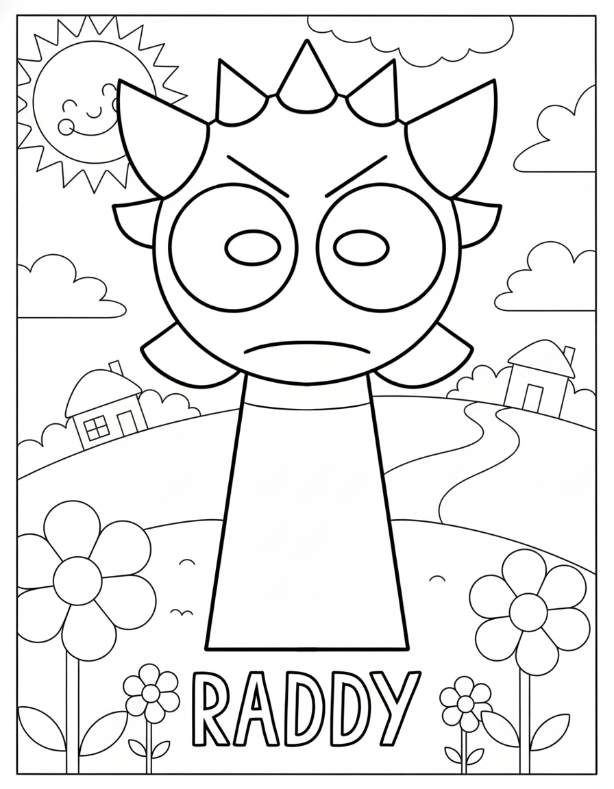 Angry Raddy Sprunki coloring page for kids