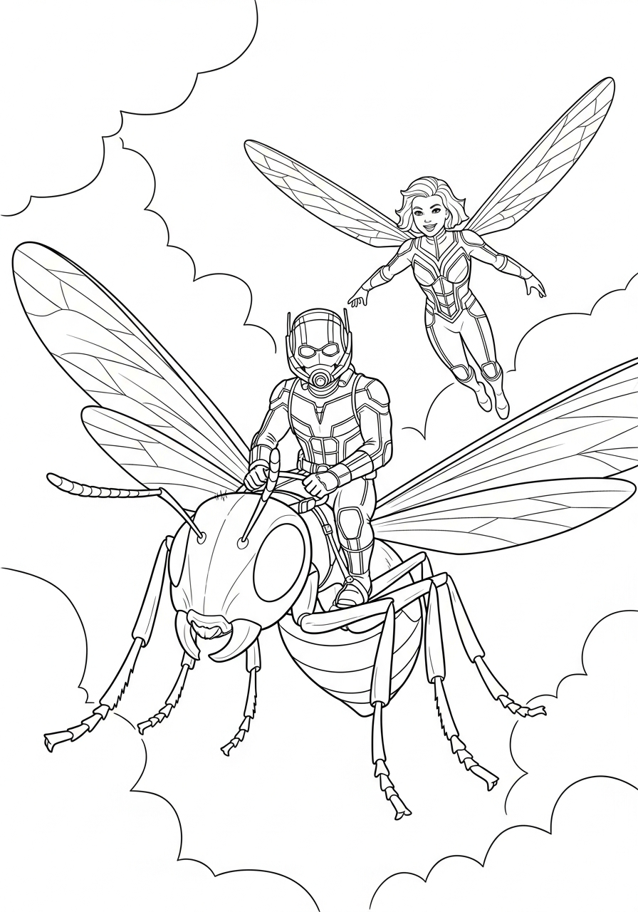 Ant Man and Wasp flying coloring page