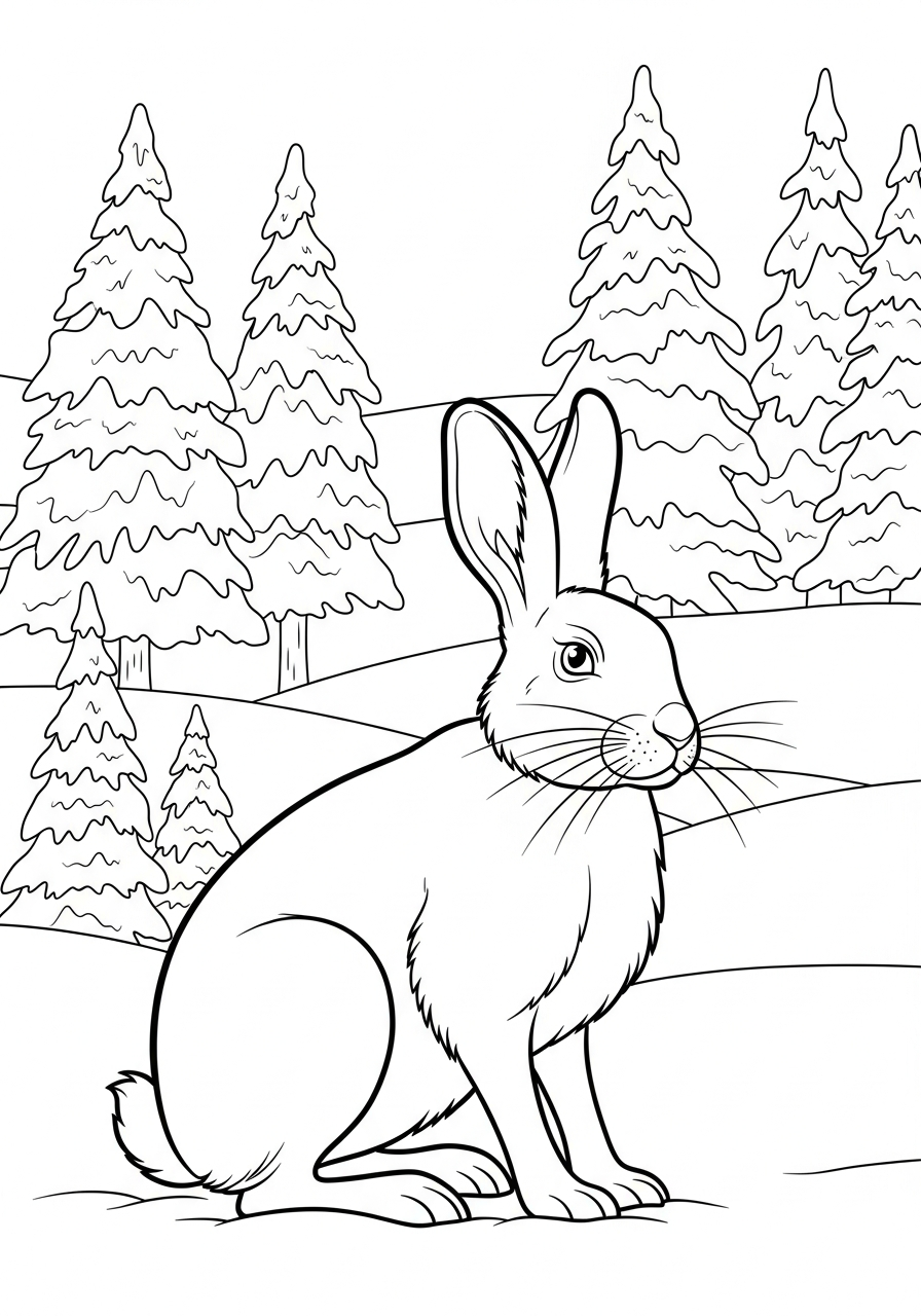 Arctic hare in snowy winter coloring page