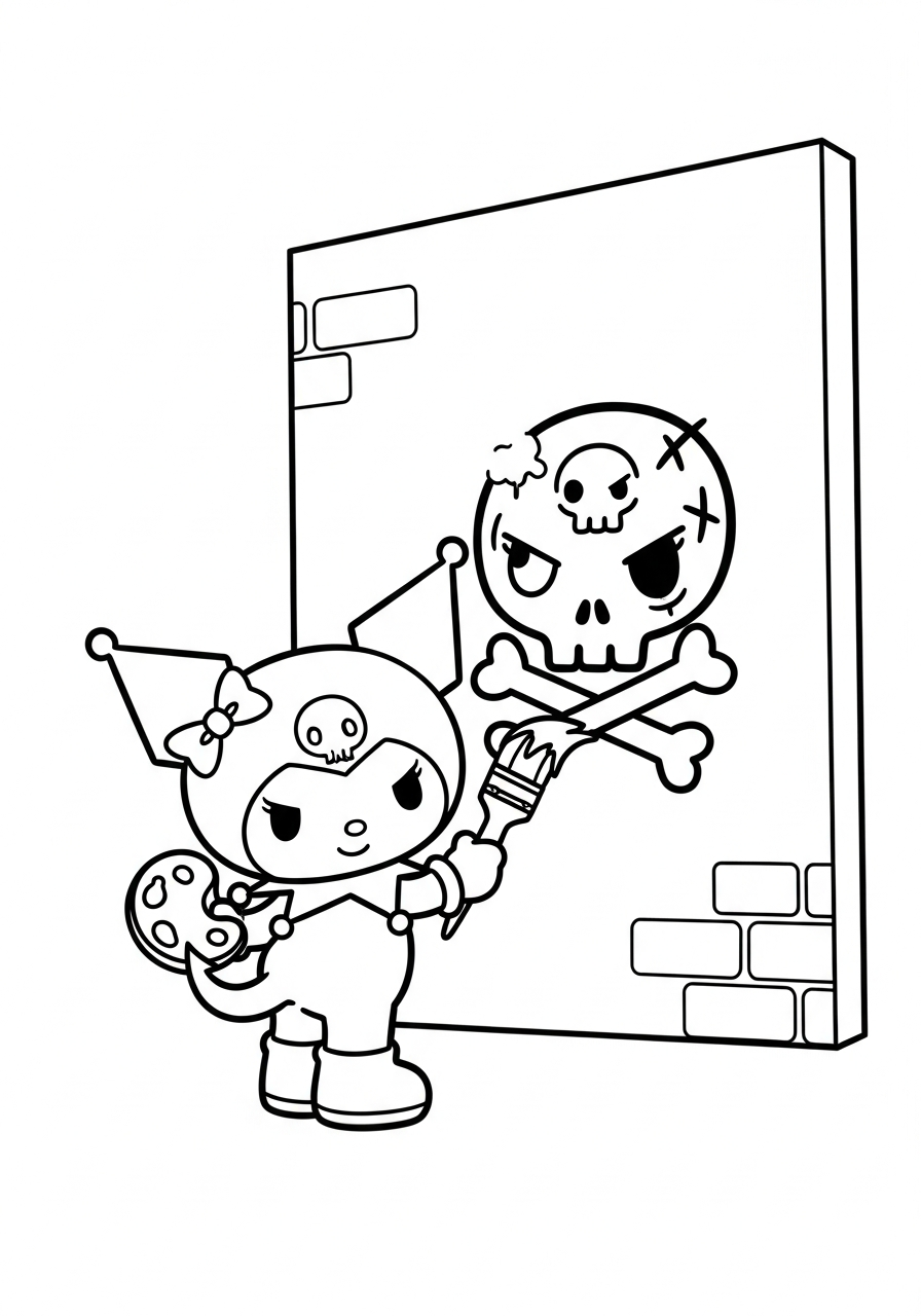 Artist Kuromi painting graffiti wall coloring page