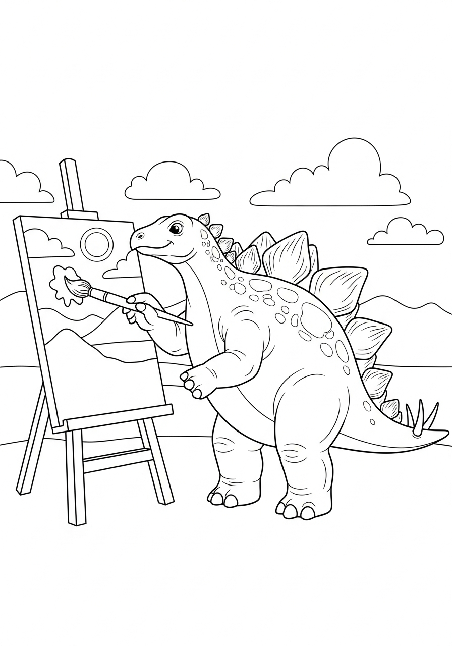 Artist dinosaur painting canvas stegosaurus coloring page