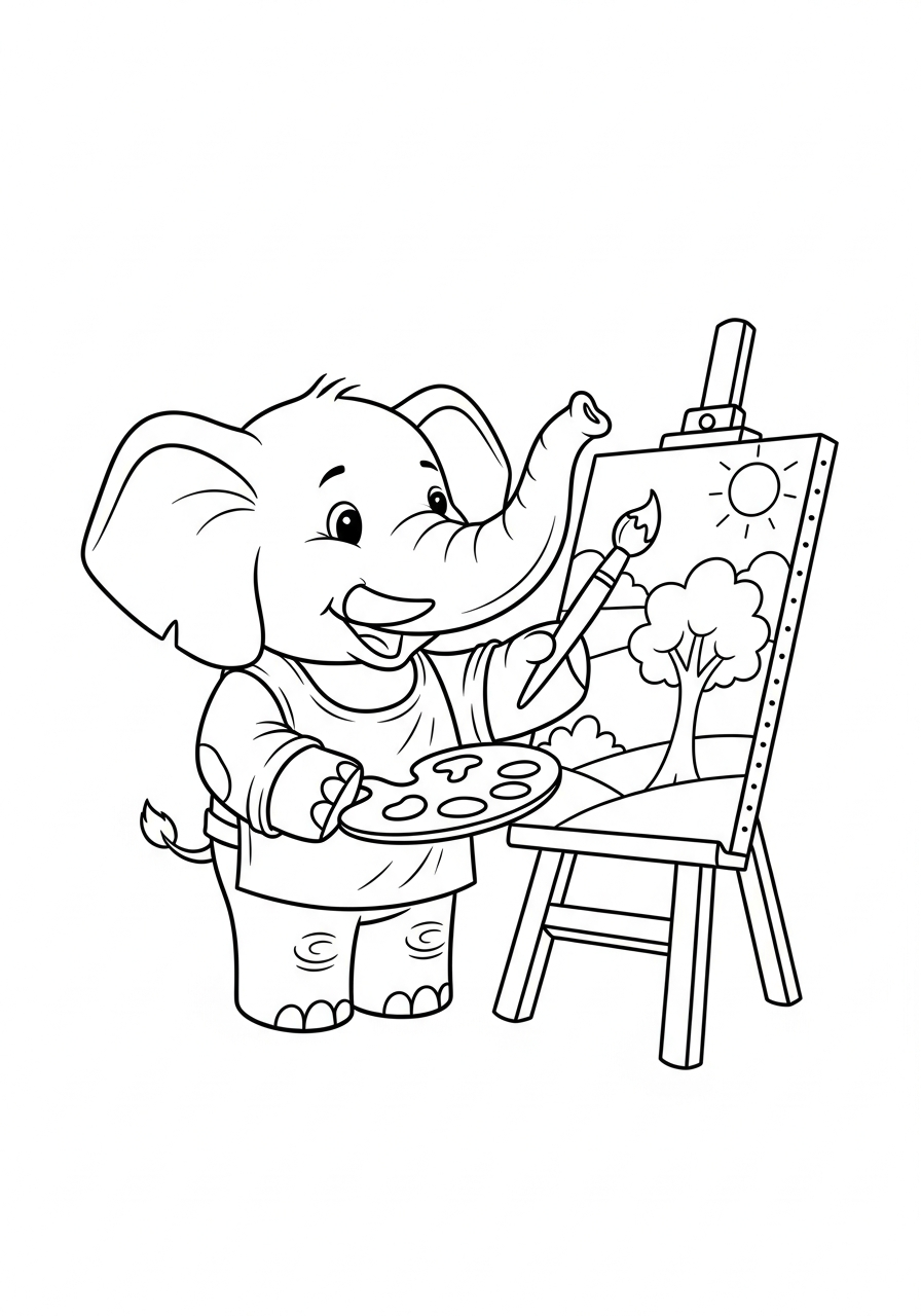 Elephant Coloring Pages 3 Artist elephant painting on canvas coloring page