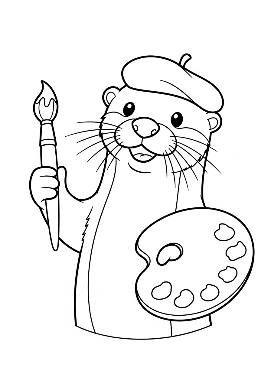 Otter Coloring Pages 2 Artist otter holding paint brush coloring page