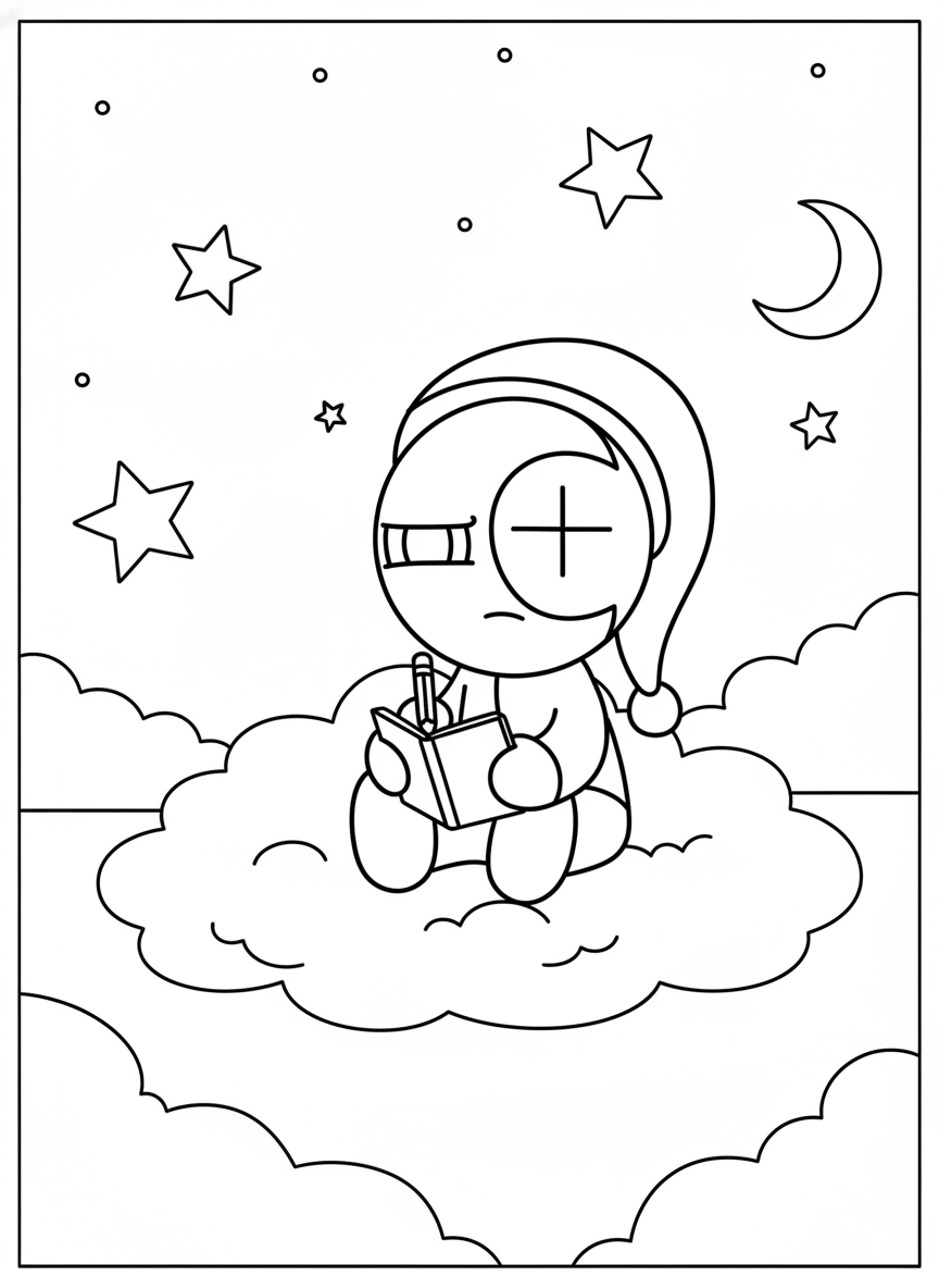 Astro writing on cloud Dandy’s World coloring page