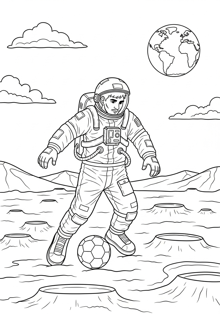 Astronaut Messi in space coloring page