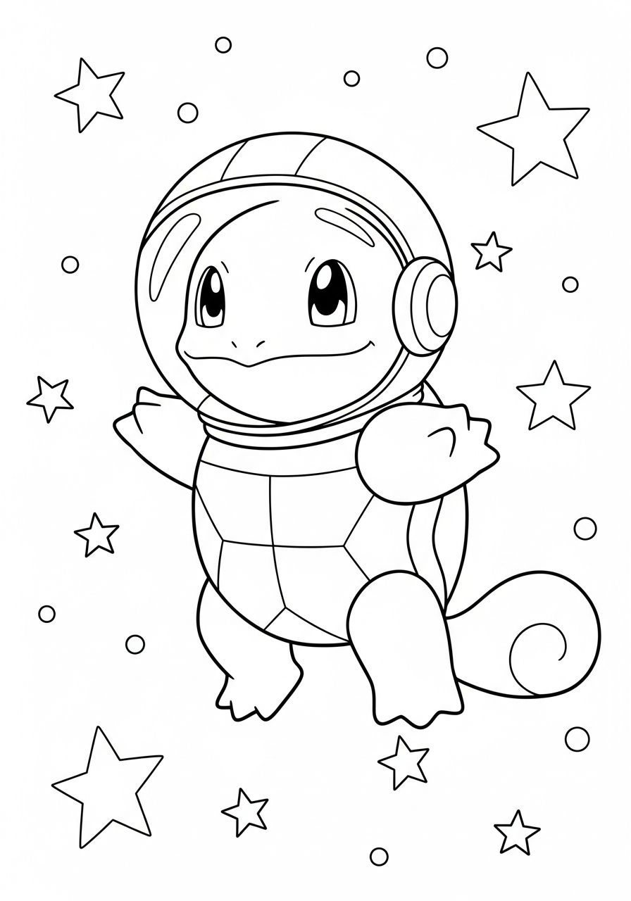 Astronaut Squirtle in space coloring page