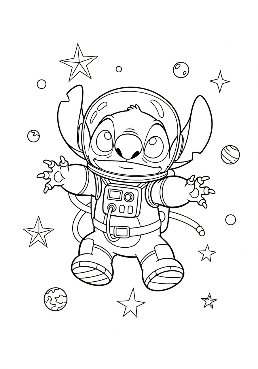 Astronaut Stitch in space coloring page