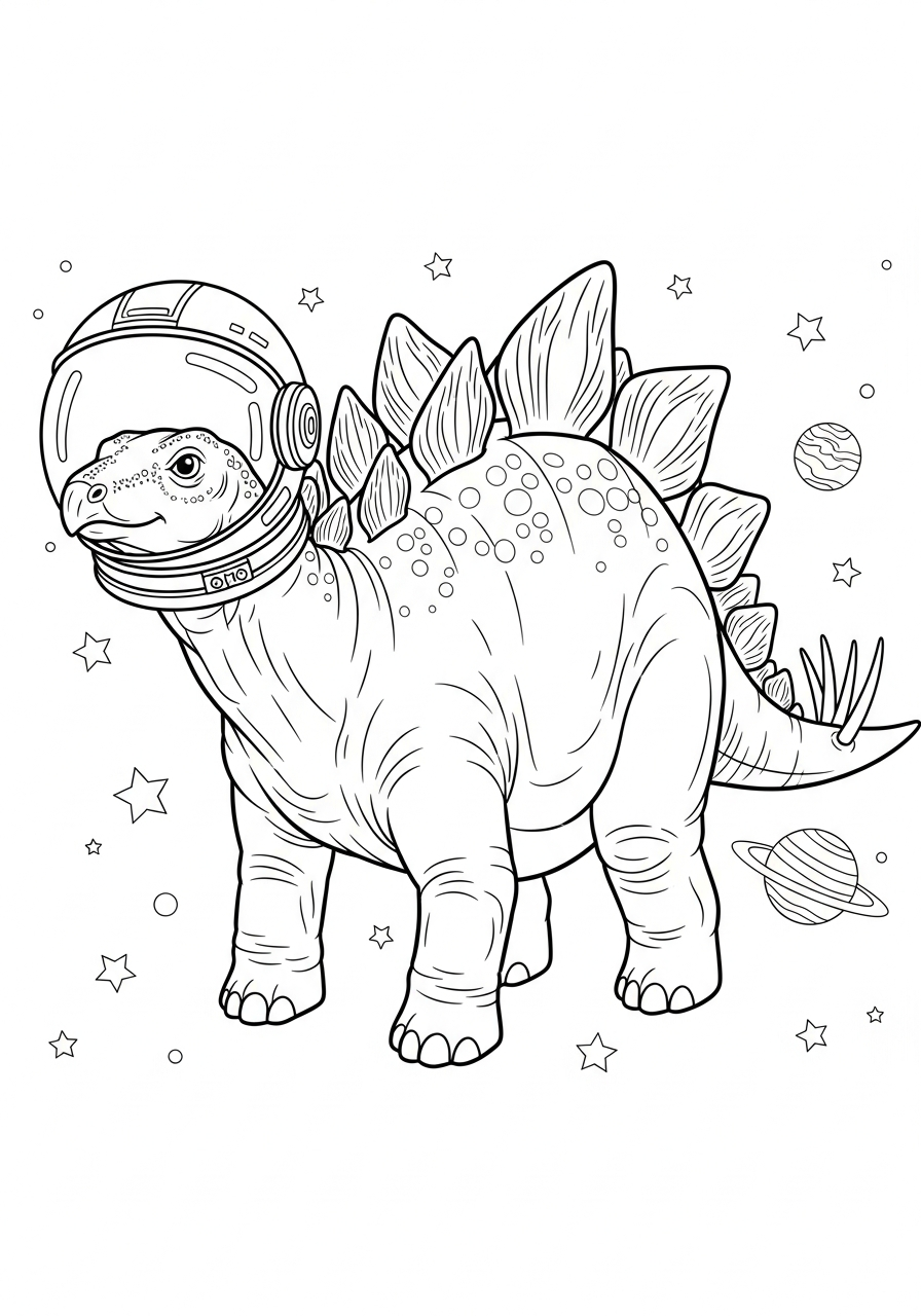 Astronaut dinosaur in space stegosaurus coloring page