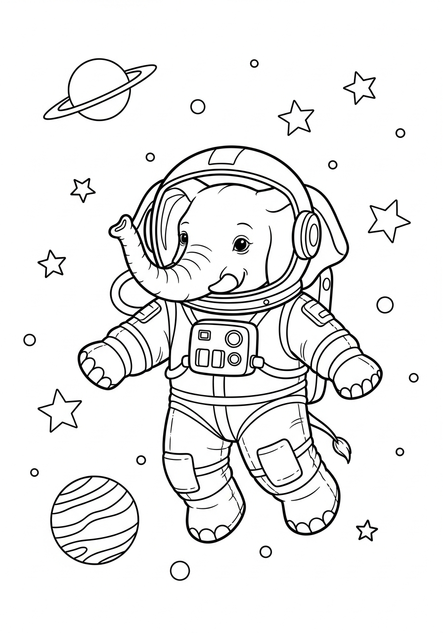 Elephant Coloring Pages 5 Astronaut elephant floating in space coloring page