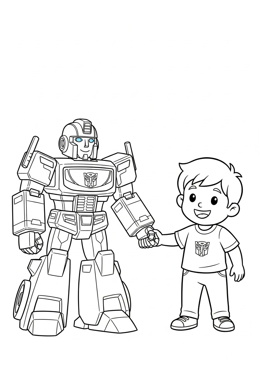 Autobot robot holding human hand coloring page