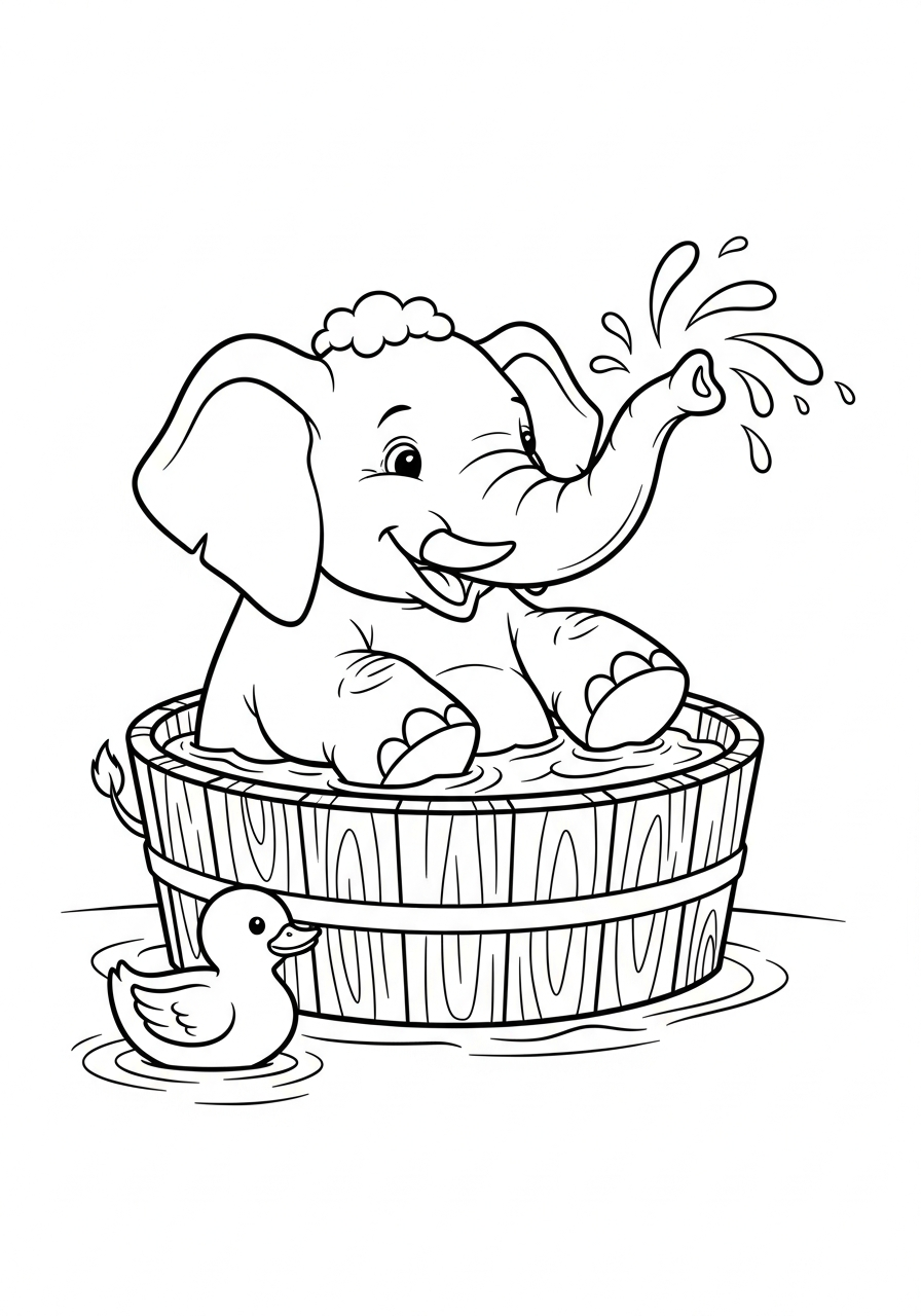 Elephant Coloring Pages 6 Baby elephant taking a bath coloring page