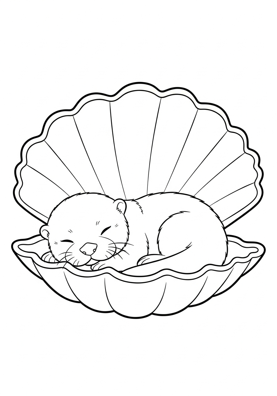 Otter Coloring Pages 3 Baby otter sleeping in shell coloring page