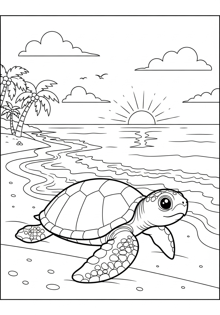 Baby sea turtle on sand coloring page