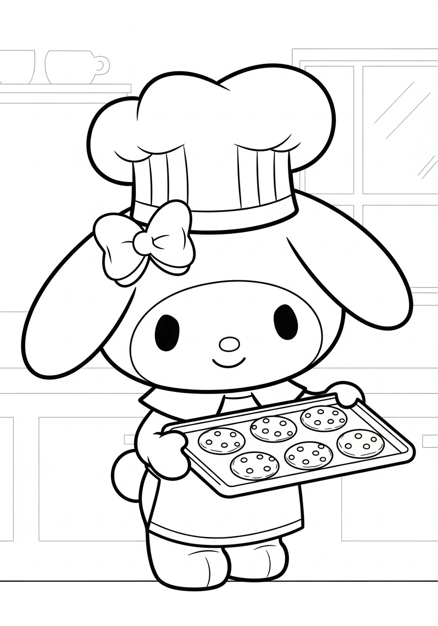 Baker My Melody with cookies coloring page