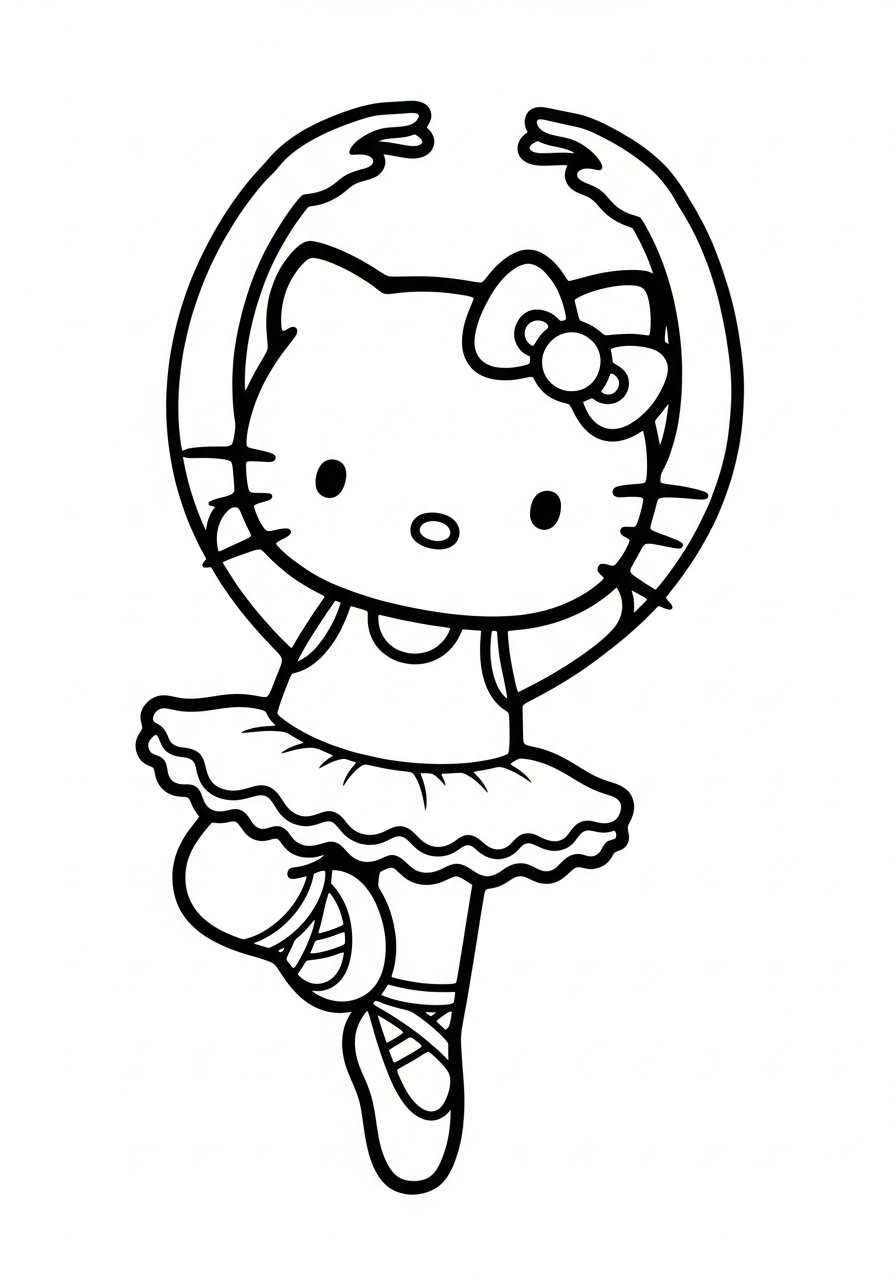 Ballerina Hello Kitty dancing in tutu coloring page