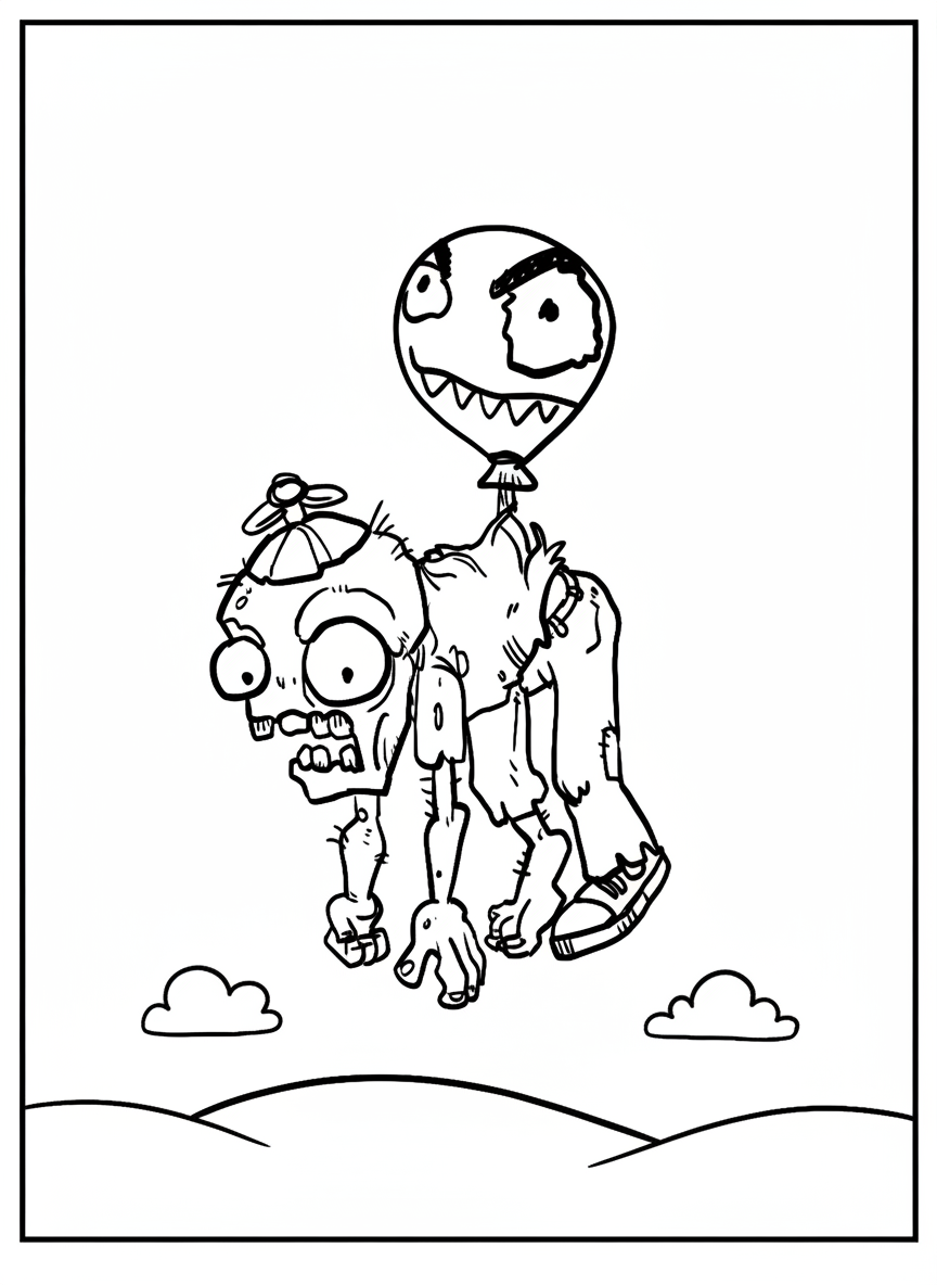 Balloon Zombie floating coloring page