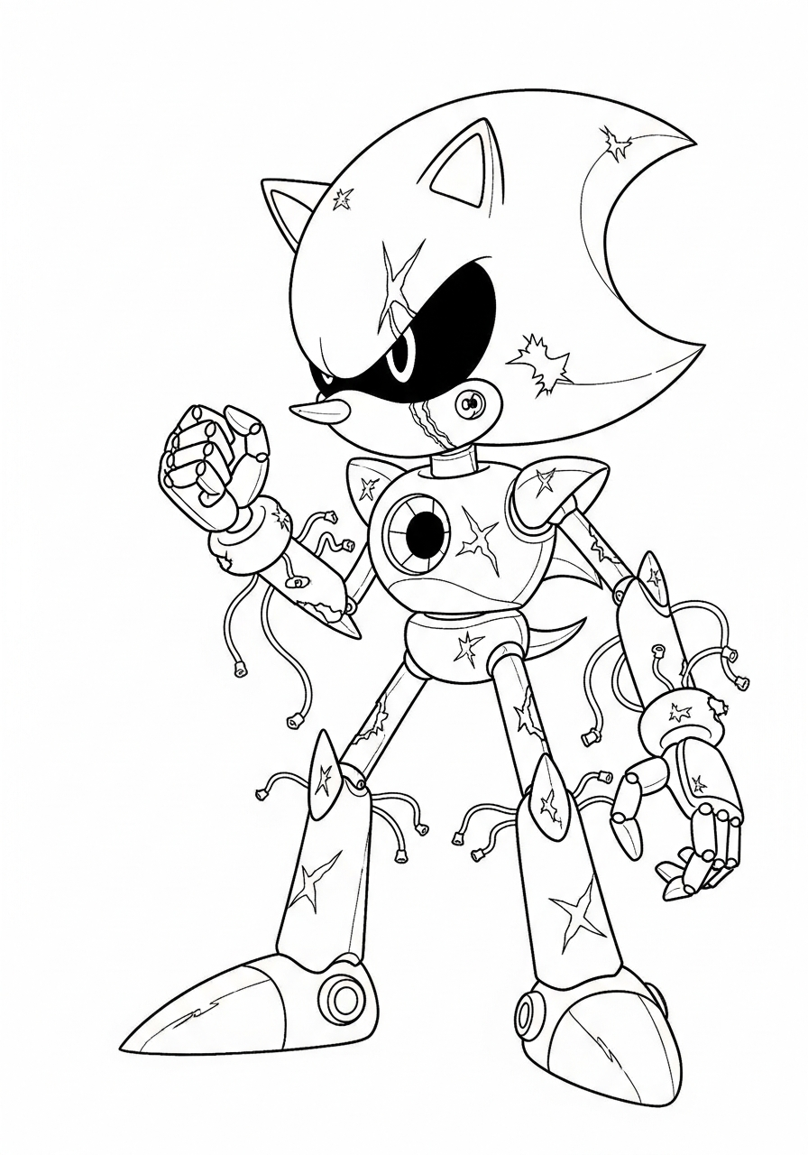 Battle damaged Metal Sonic coloring page