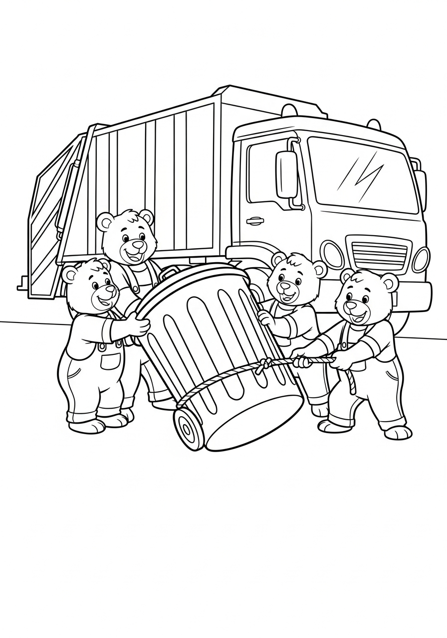 Garbage Truck Coloring Pages 2 Bears working on garbage truck coloring page