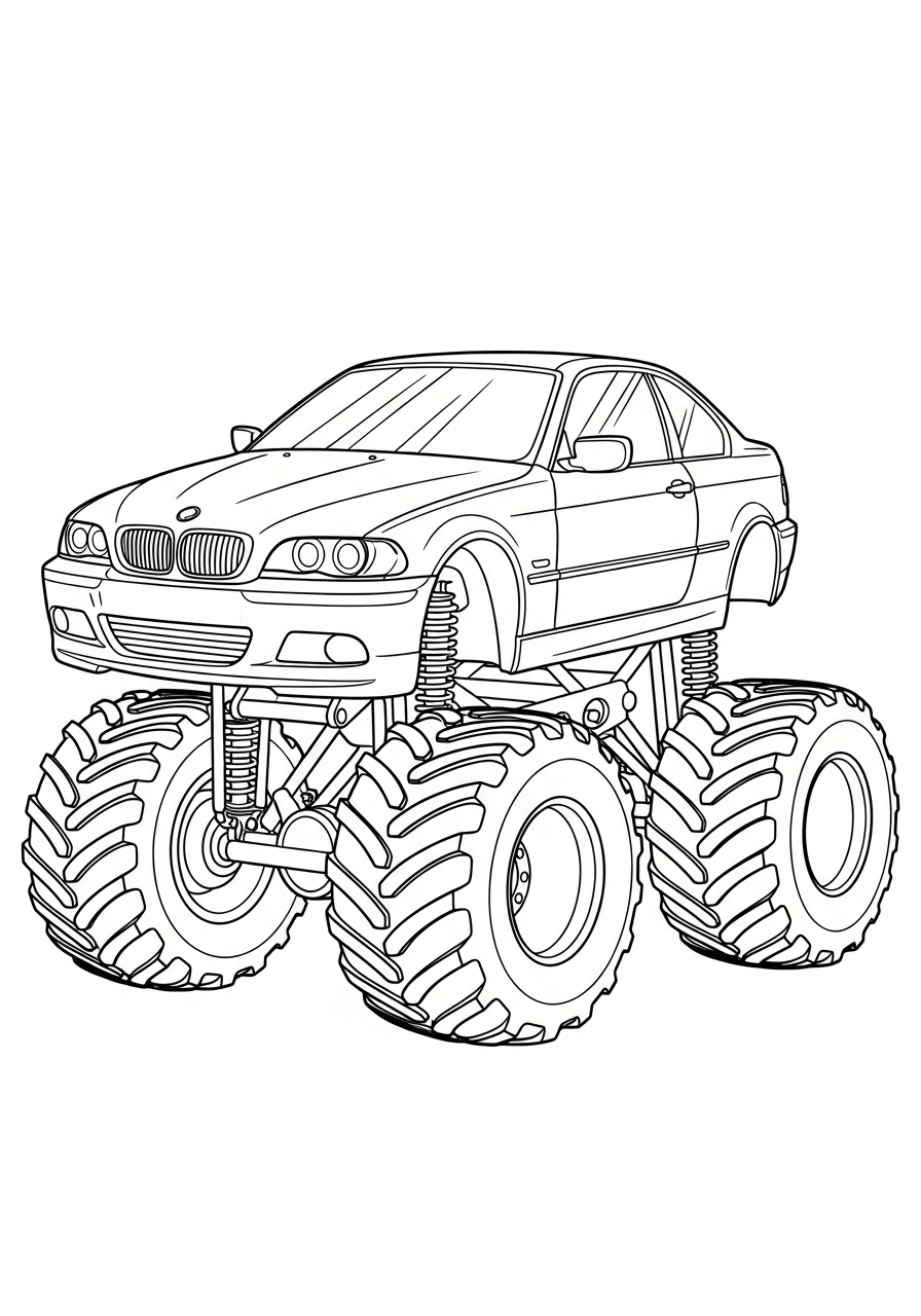 Big monster truck BMW vehicle coloring page