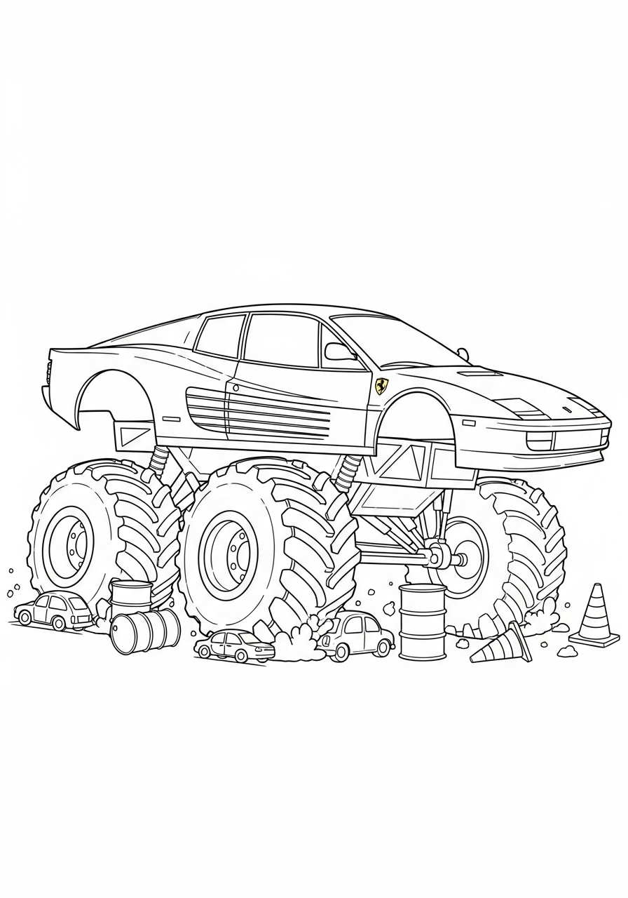 Ferrari Coloring Pages 2 Big wheels Ferrari monster truck coloring page