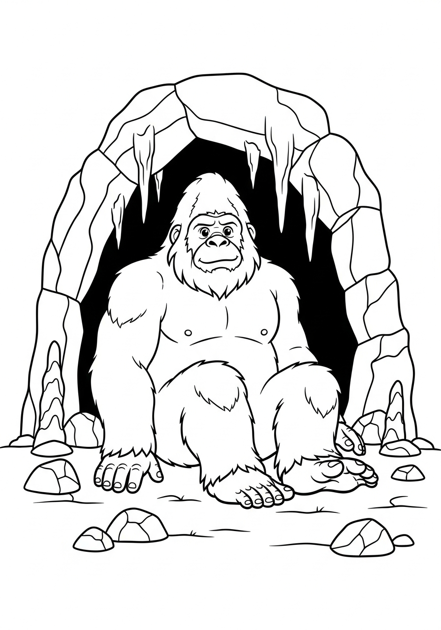 Bigfoot Coloring Pages 5 Bigfoot sitting inside rocky cave coloring page