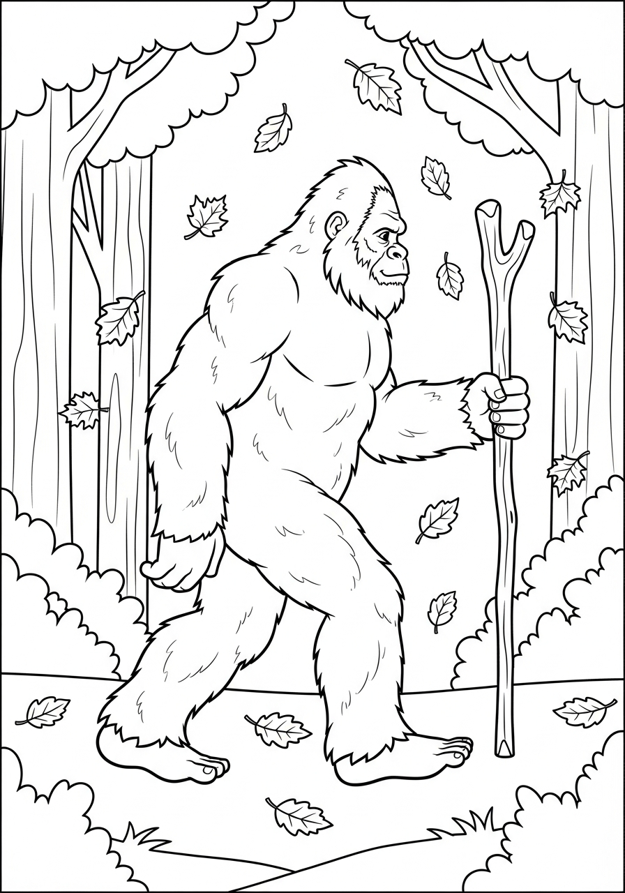 Bigfoot Coloring Pages 6 Bigfoot walking in autumn leaves coloring page