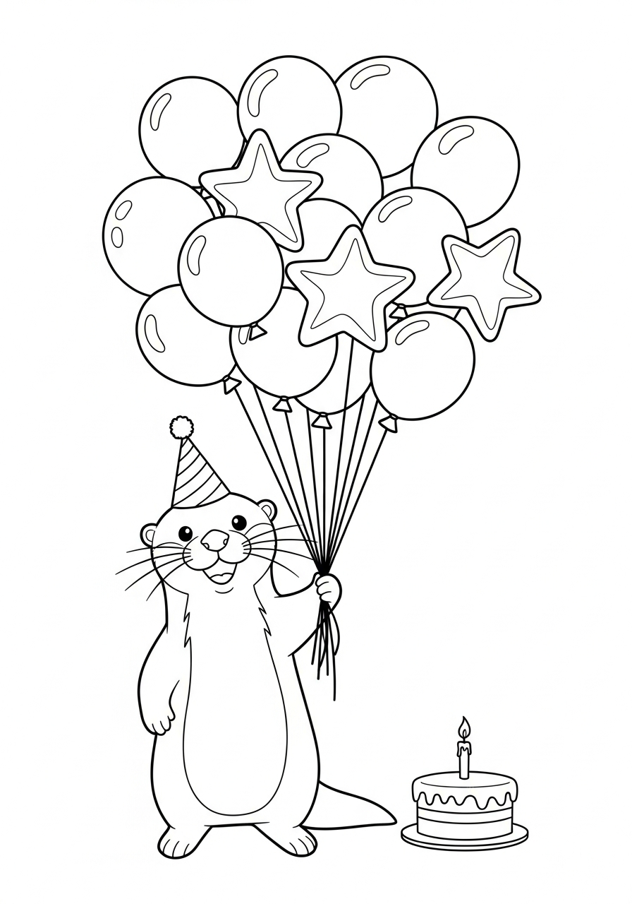 Otter Coloring Pages 4 Birthday party otter holding balloons coloring page