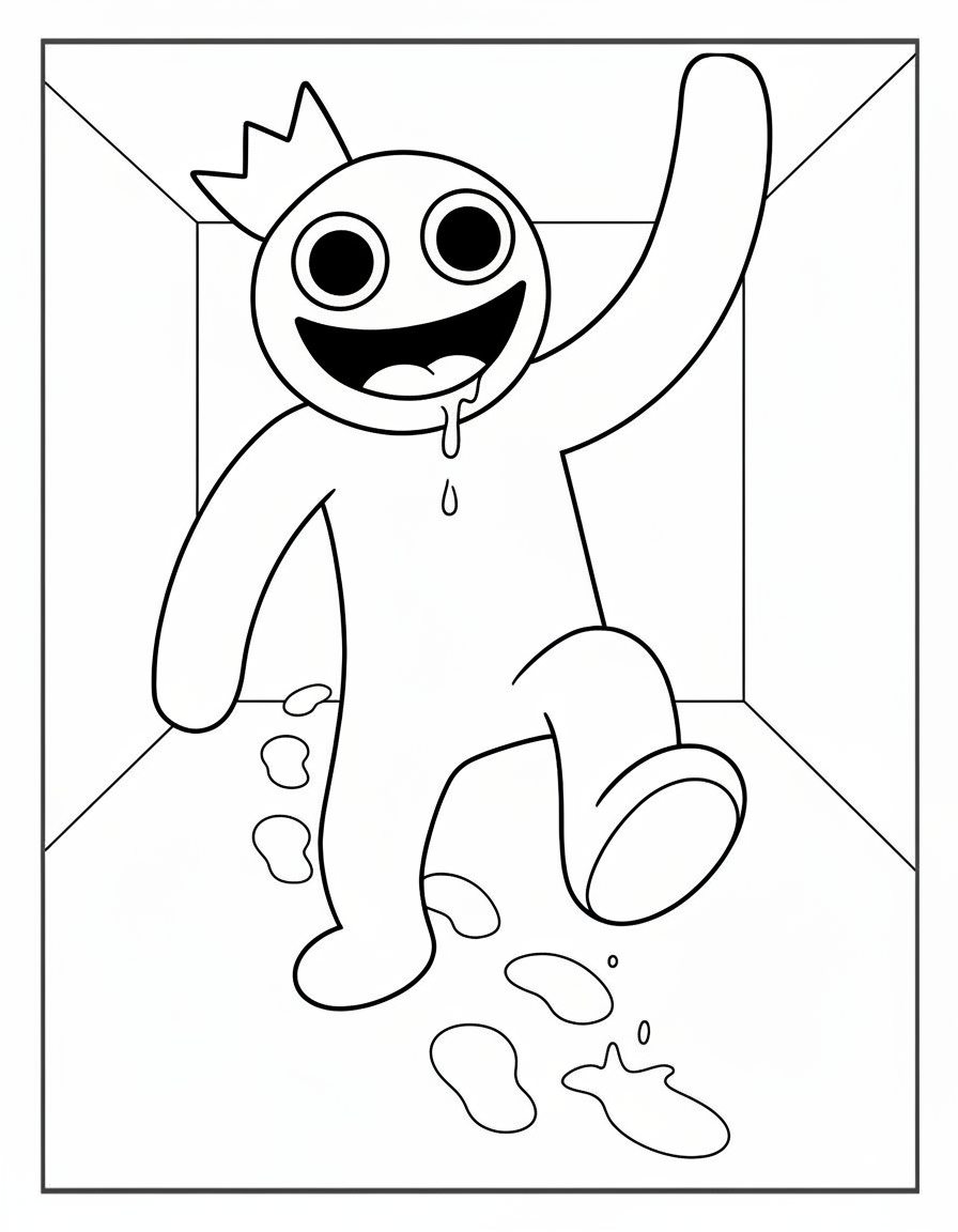 Rainbow Friends Coloring Pages 5 Blue stomping down hall Rainbow Friends coloring page