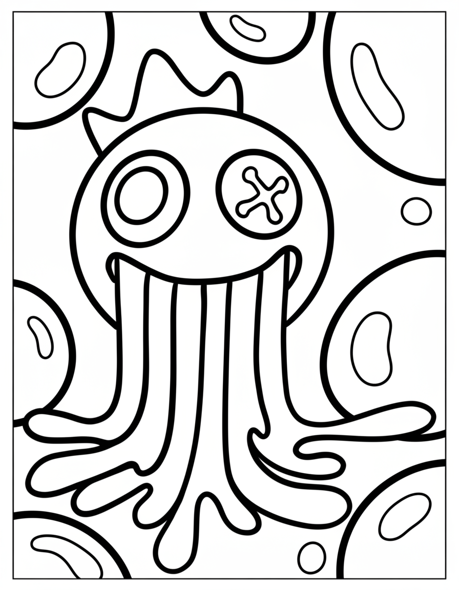 Rainbow Friends Coloring Pages 6 Blue vomiting slime scene Rainbow Friends coloring page