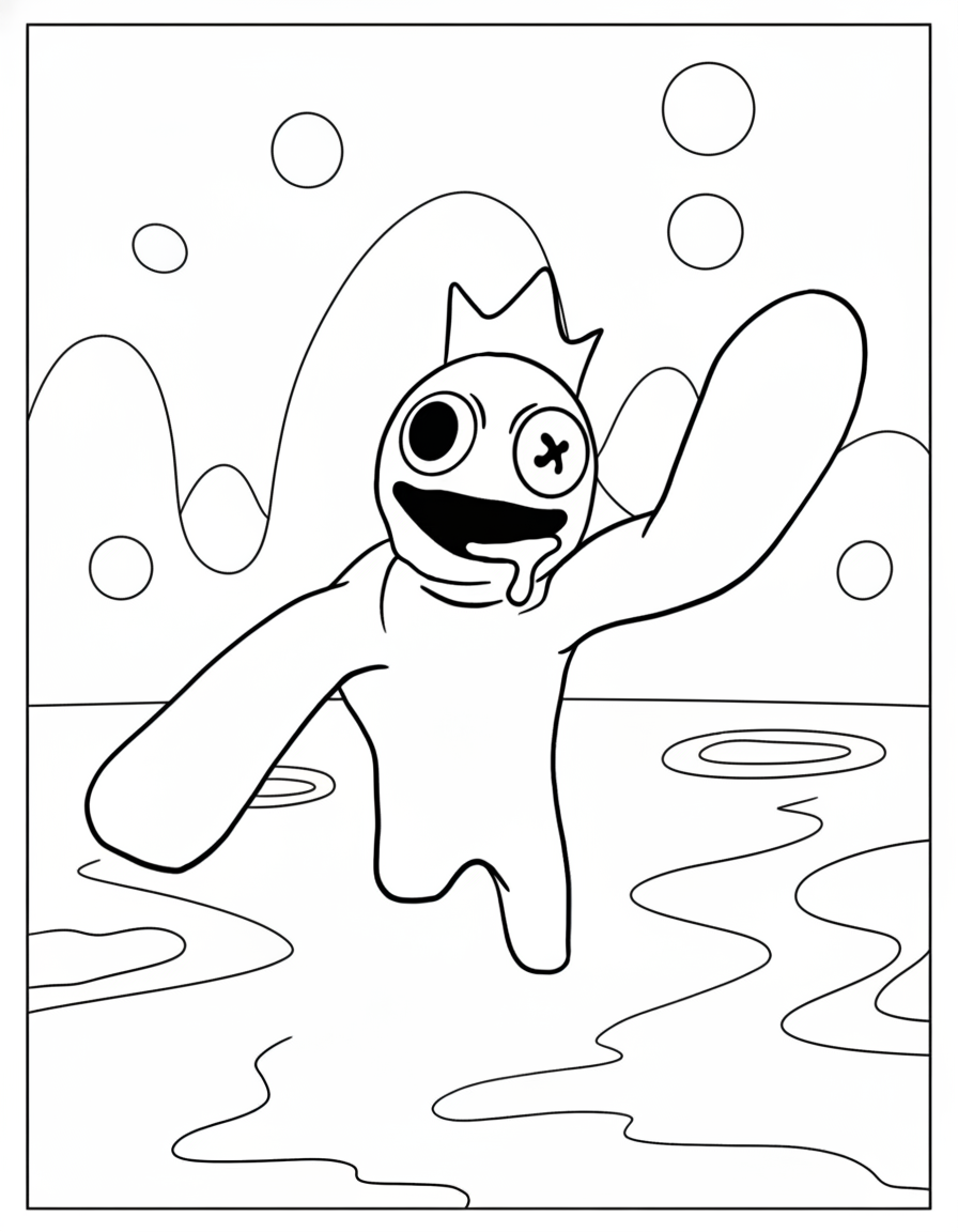Rainbow Friends Coloring Pages 7 Blue walking in slime Rainbow Friends coloring page