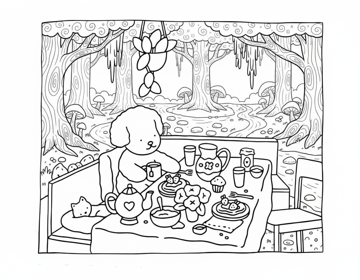 Bobbie Goods coloring pages breakfast table forest view