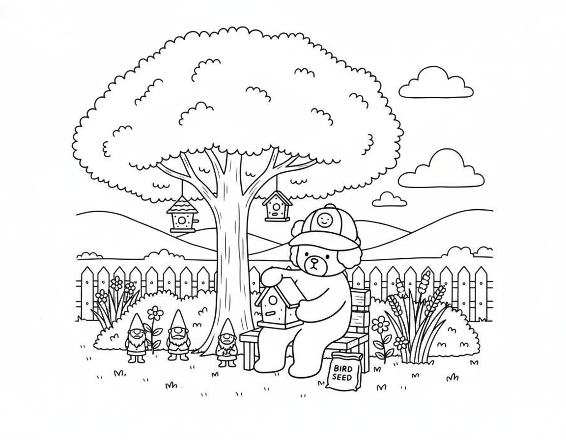 Bobbie Goods coloring pages building birdhouses tree
