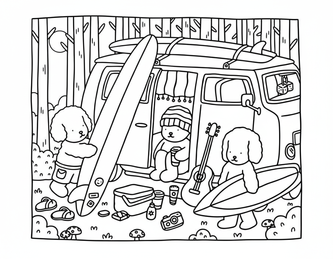 Bobbie Goods coloring pages camper van surfing trip