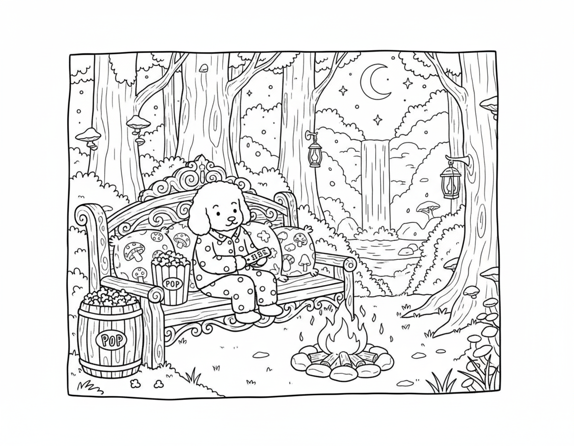 Bobbie Goods coloring pages camping popcorn night