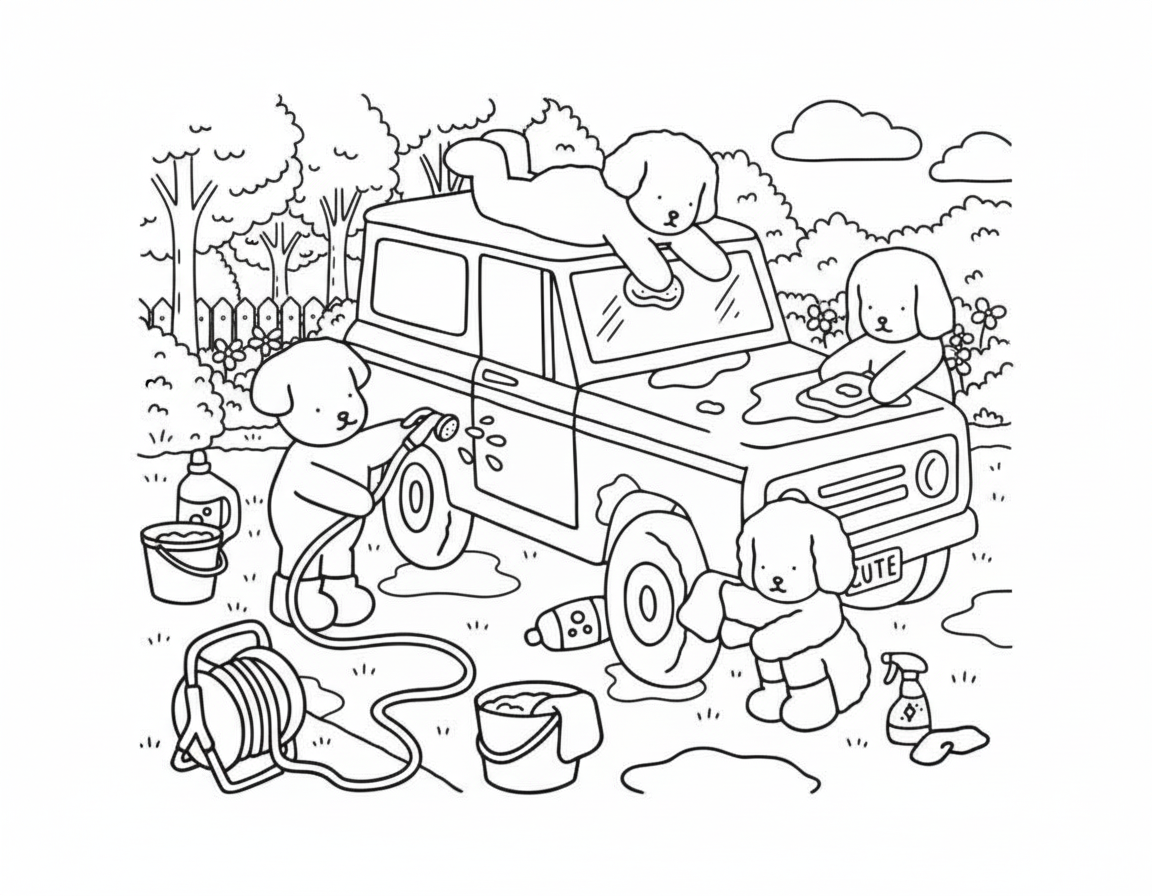 Bobbie Goods coloring pages dogs washing car