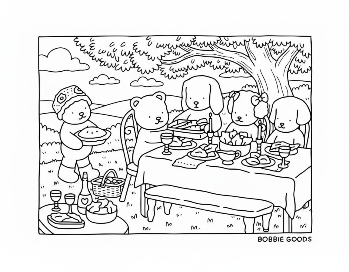 Bobbie Goods coloring pages family dinner picnic table