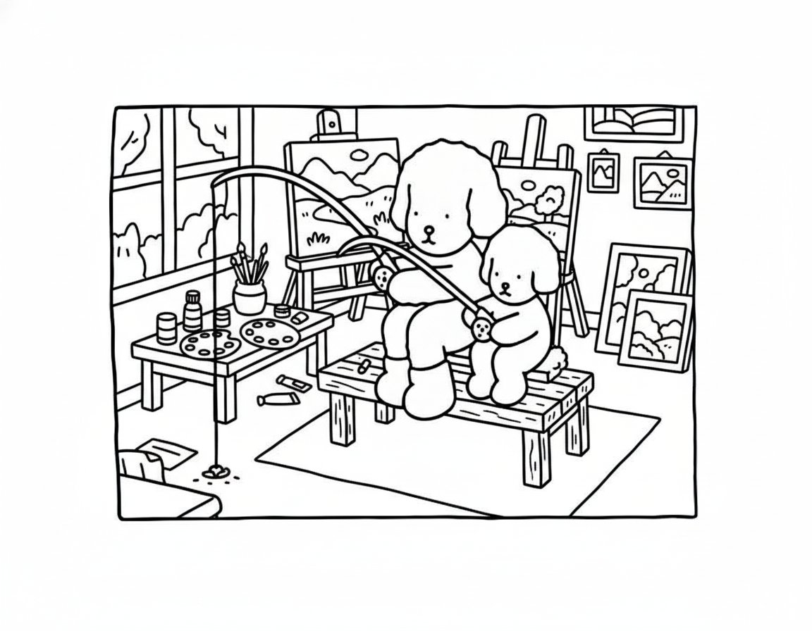 Bobbie Goods coloring pages fishing game in art studio