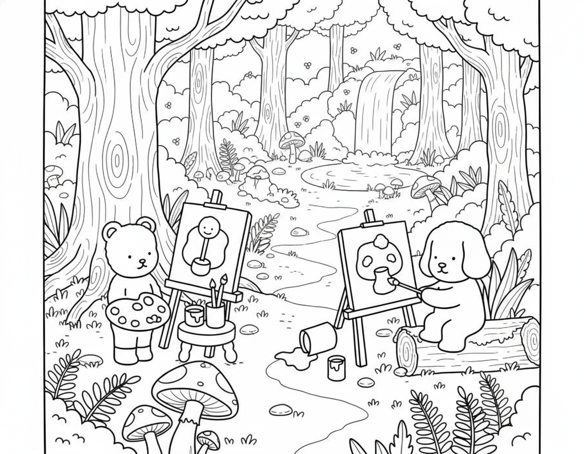 Bobbie Goods coloring pages painting in the forest
