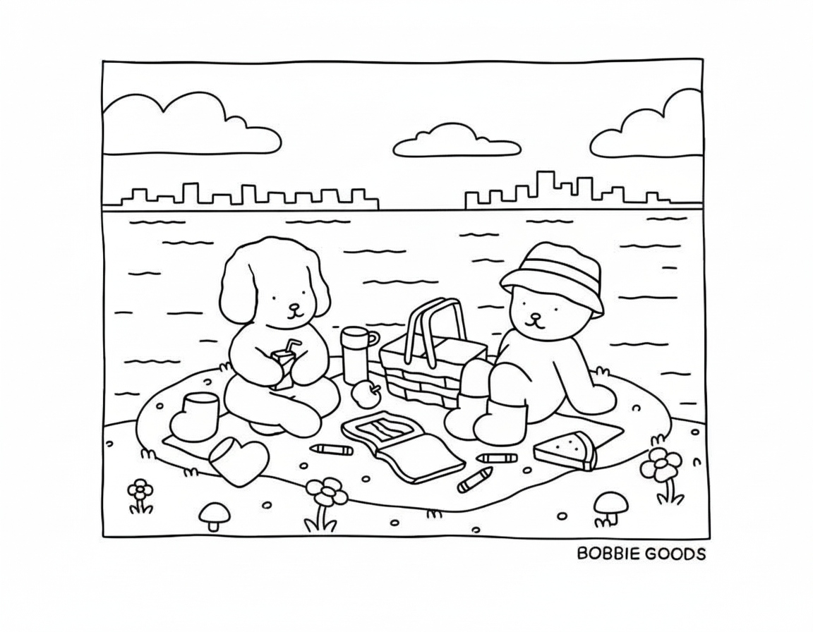 Bobbie Goods coloring pages picnic by the water