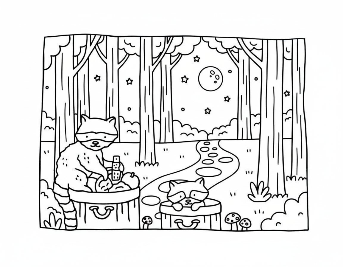 Bobbie Goods coloring pages raccoons in trash cans