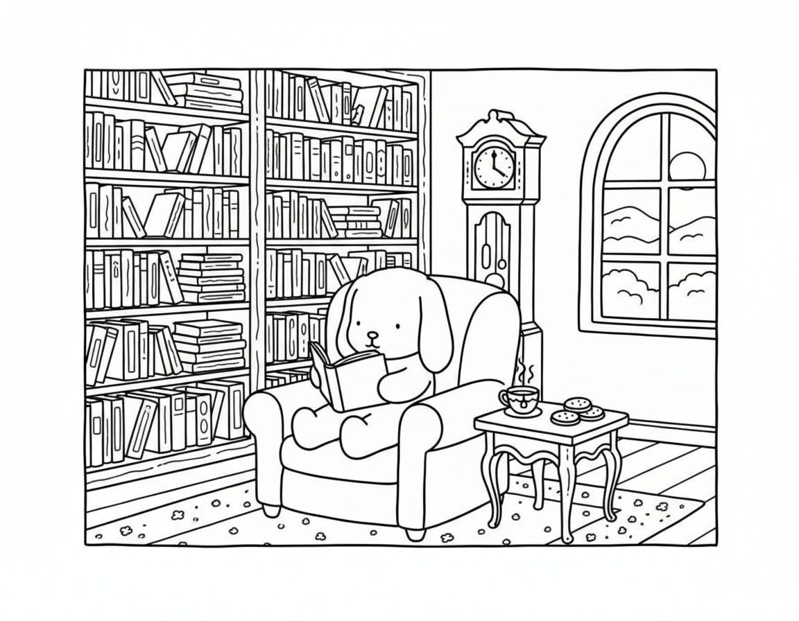 Bobbie Goods coloring pages reading book in library