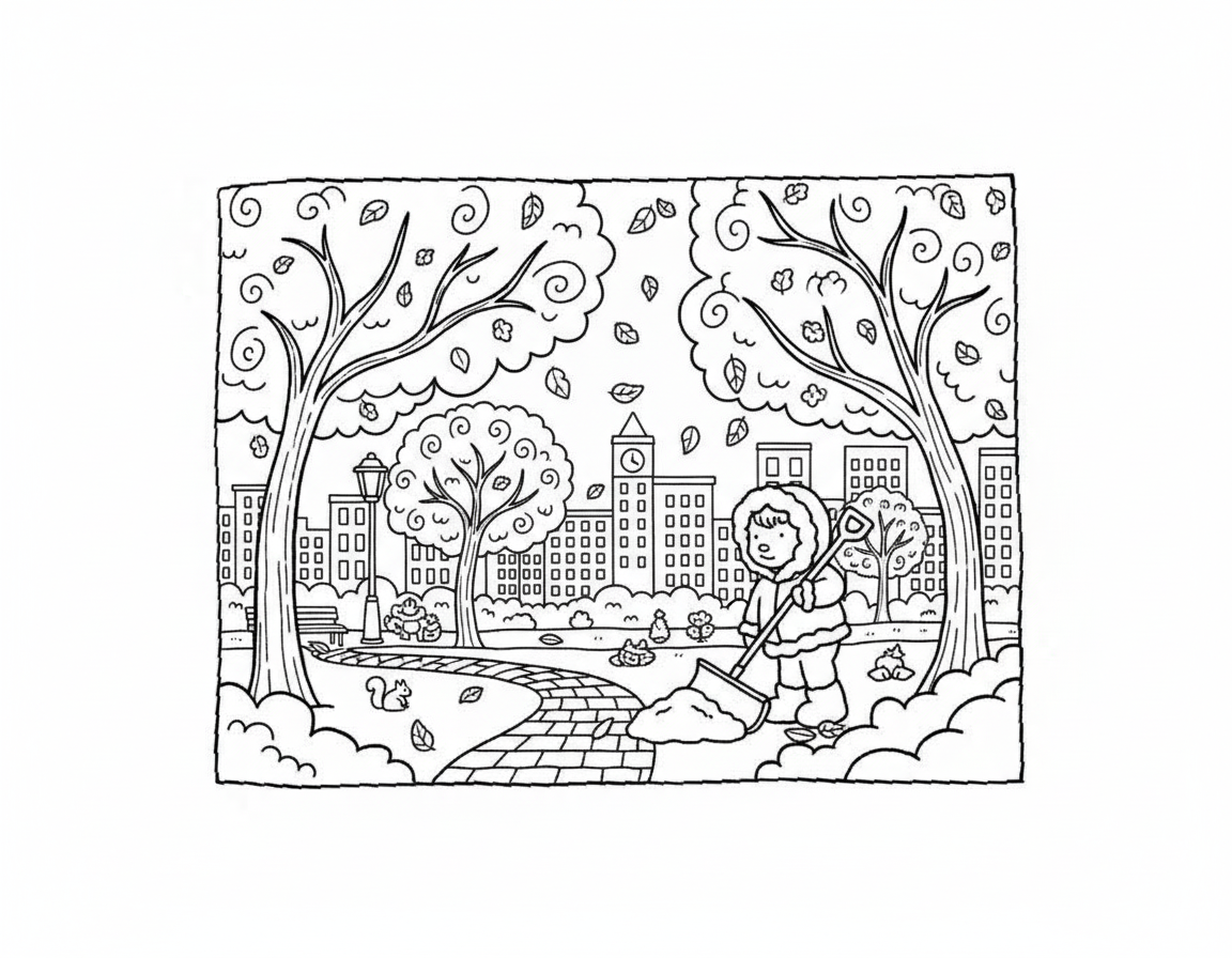 Bobbie Goods coloring pages shoveling autumn leaves
