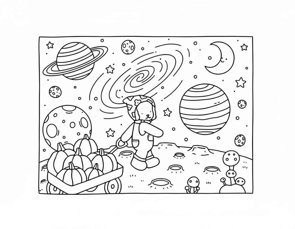 Bobbie Goods coloring pages space astronaut with pumpkins
