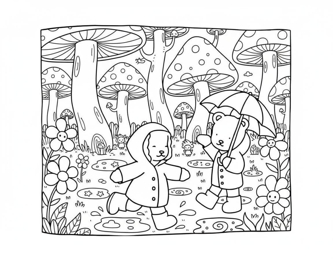 Bobbie Goods coloring pages walking in mushroom rain