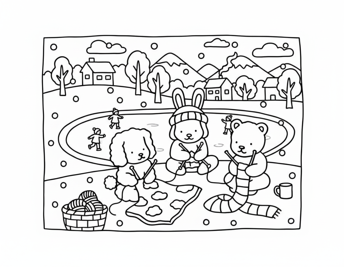 Bobbie Goods coloring pages winter knitting scene