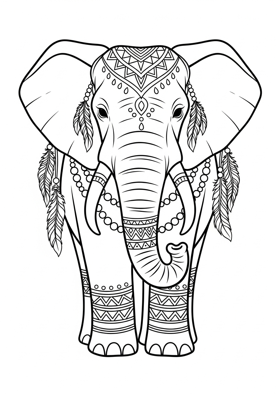 Elephant Coloring Pages 8 Boho tribal style elephant coloring page